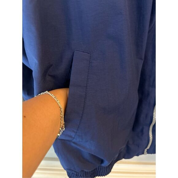 Vintage USAF Air Force PT Warm-Up Jacket Blue Silver Reflective Made in Taiwan s - Picture 9 of 10